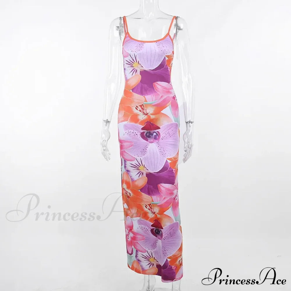 Tie-Dye Suspender Summer Backless Sling Long Beach Holiday Bodycon Dress