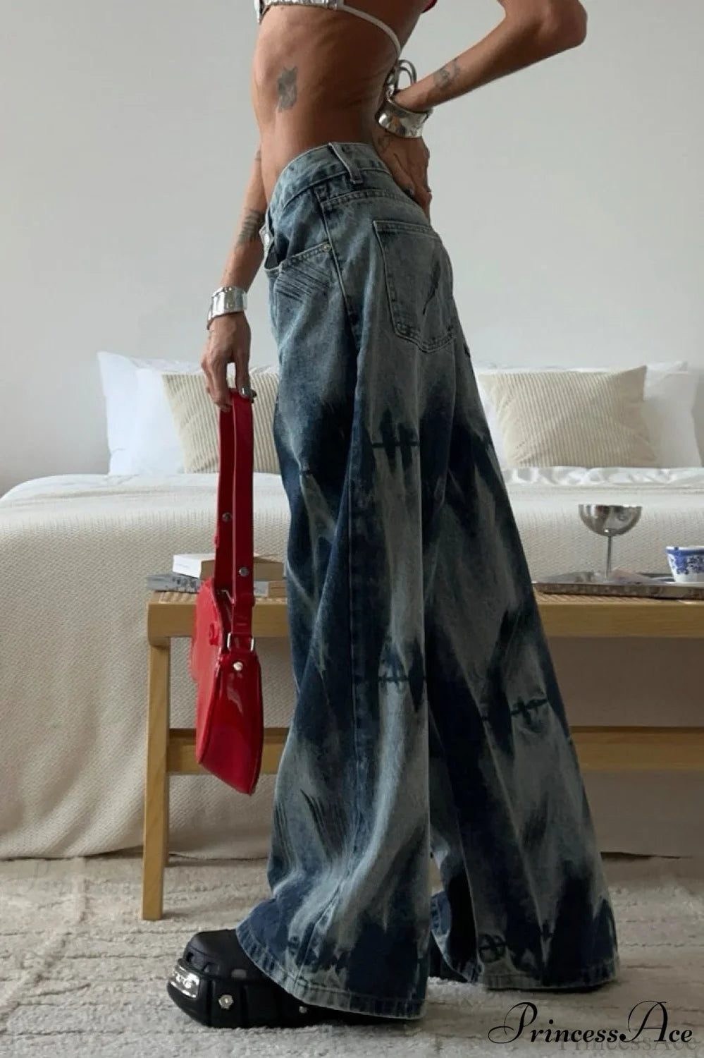 Tie Dye Wide Leg Retro Washed High Street Jeans