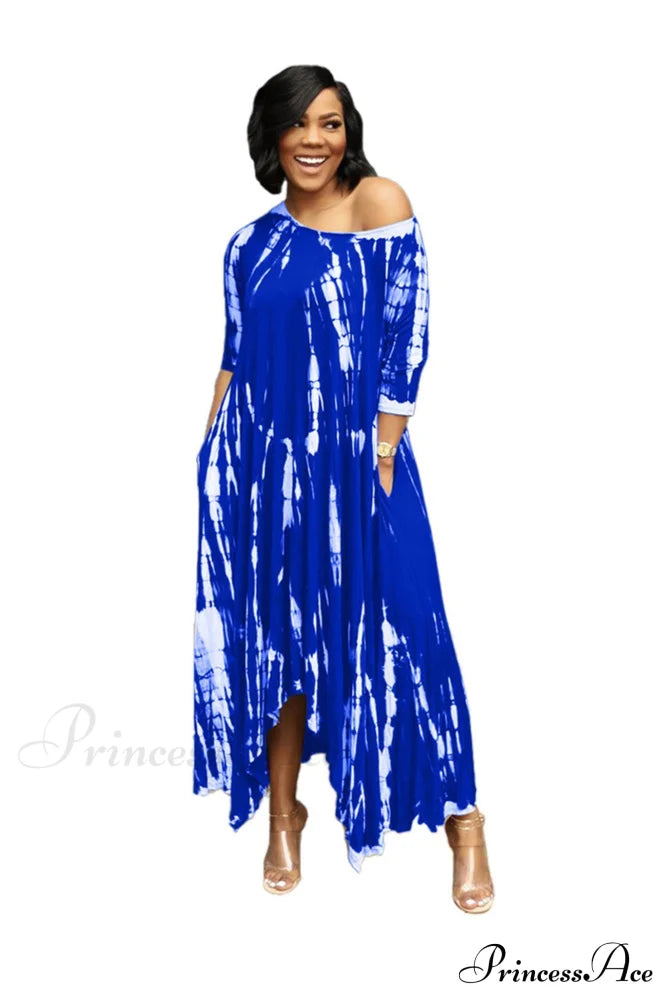 Tie-Dyed Drop Shoulder Dress Dark Blue / S Midi Dresses