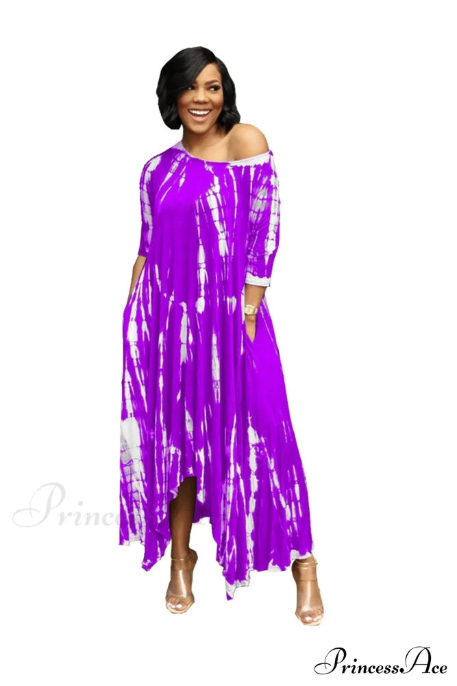 Tie-Dyed Drop Shoulder Dress Purple / S Midi Dresses