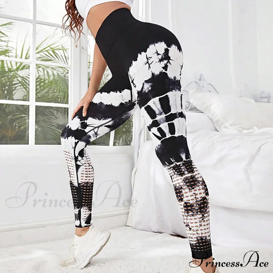 Tie Dyed Out High Waist Fitness Gym Legging Black / S