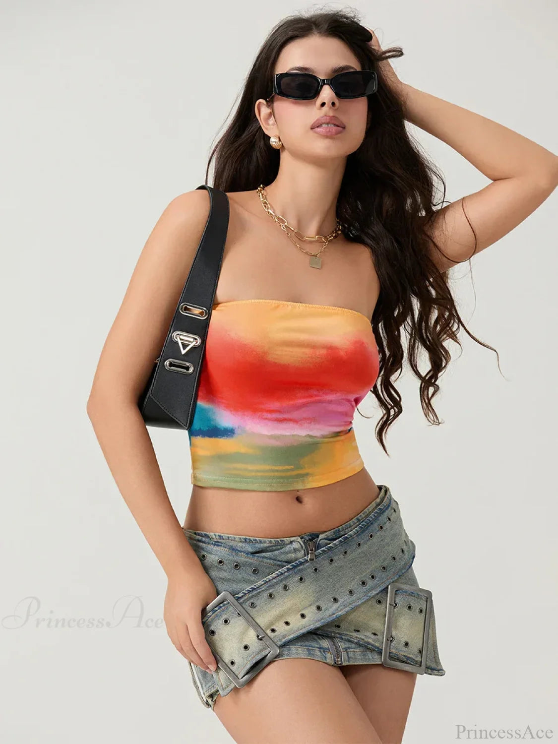 Tie-dyed Wrap Strapless Sleeveless Off-shoulder Tube Top croptop-250126