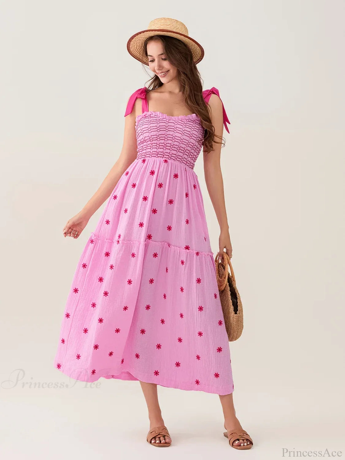 Tie-Shoulder Flowers Tank Tiered Ruffle Sweetheart Floral Dress floraldress-250126