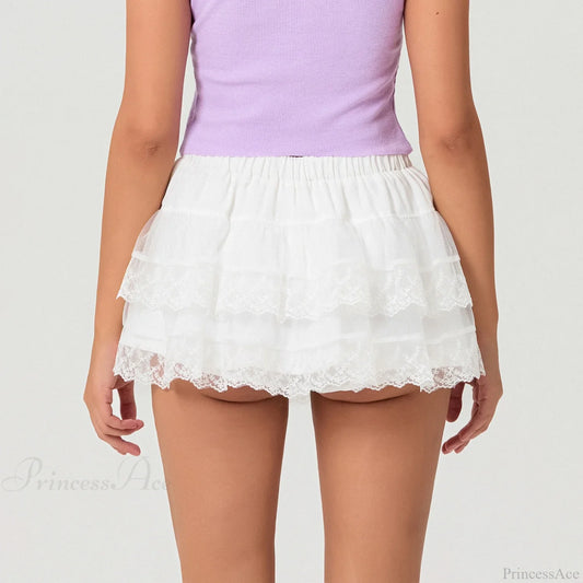 Tie-Up Bow Mesh Ruffle Skirt skirts-250223