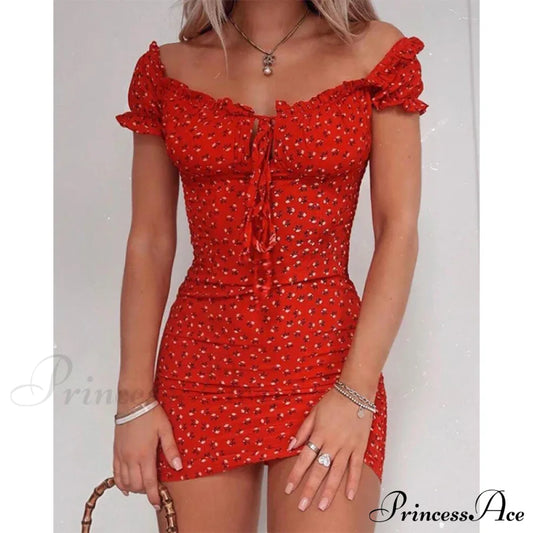 Tie Up Front Office Lady Slash Neck Printed Pencil Mini Dress