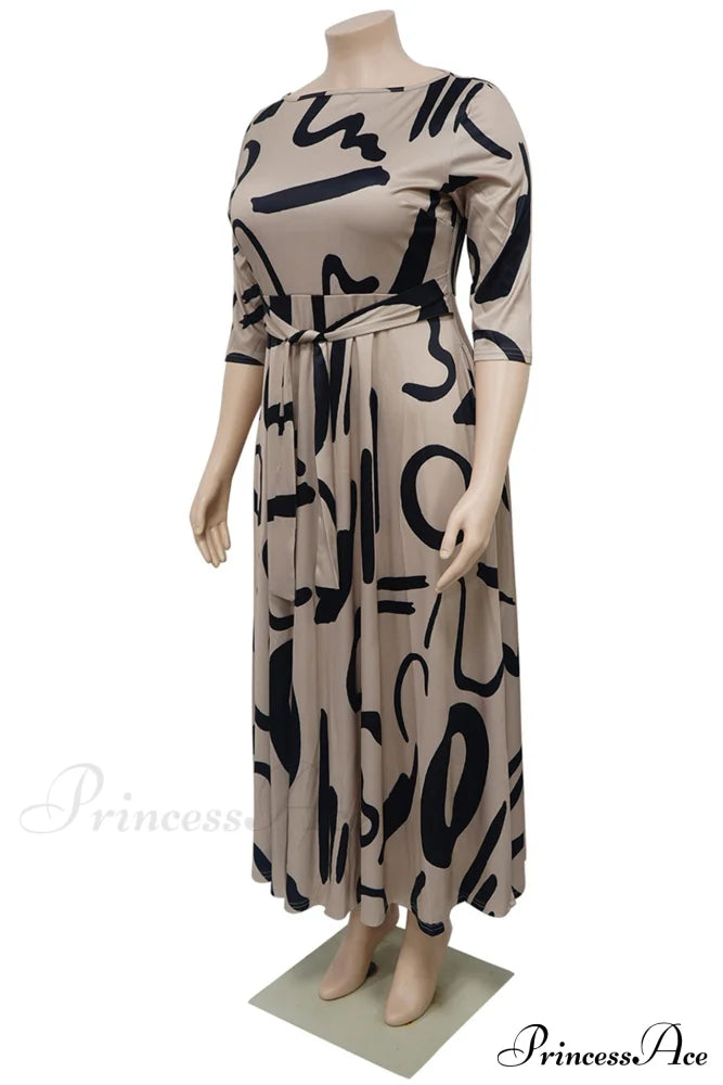 Tie-Waist Dress With Print Maxi Dresses