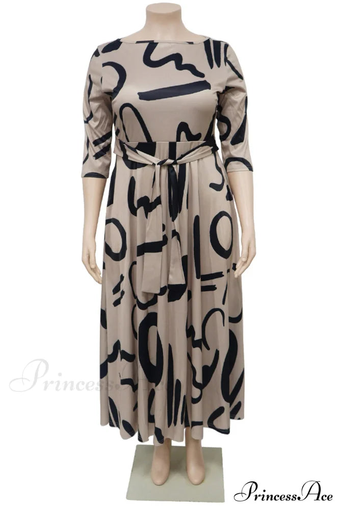 Tie-Waist Dress With Print Maxi Dresses