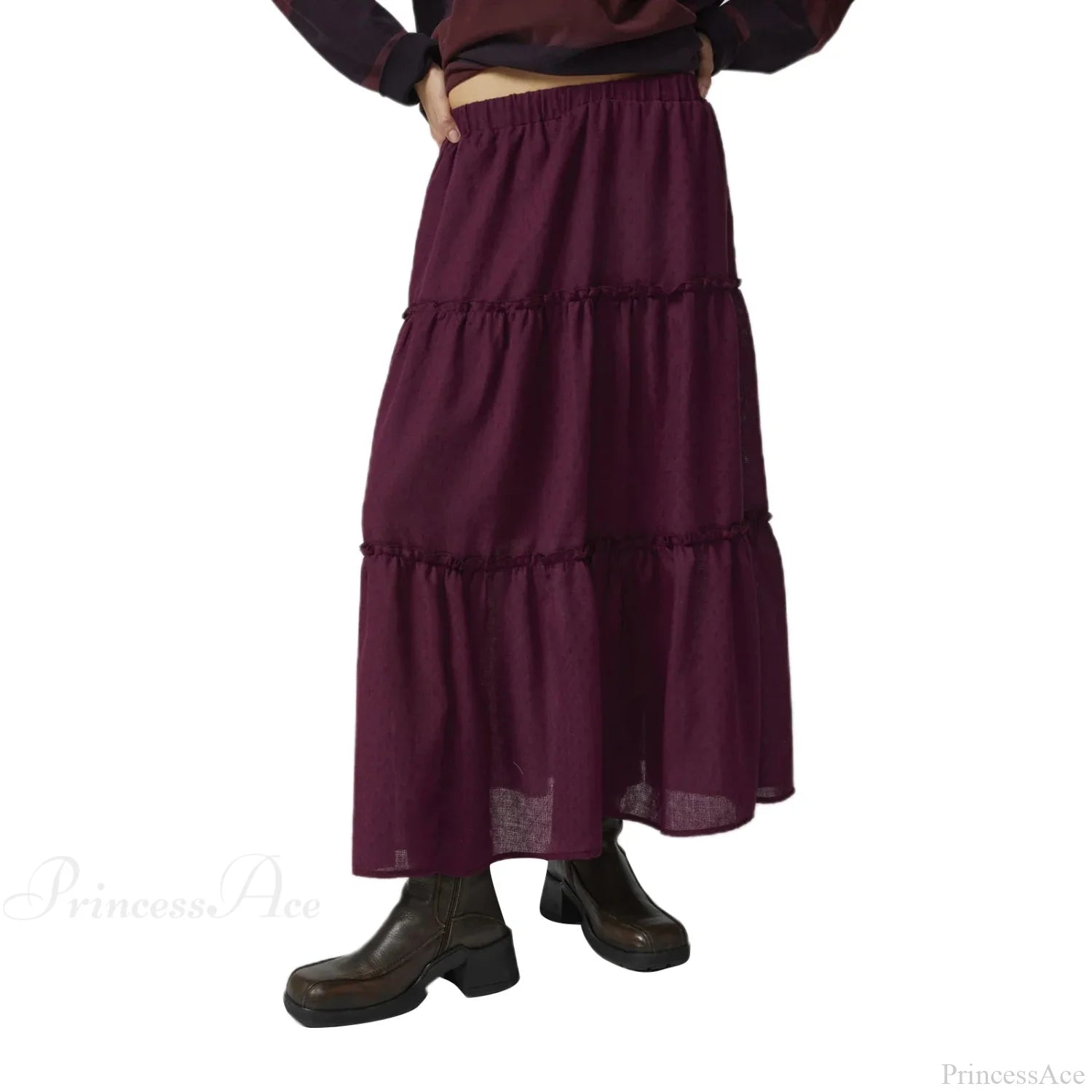 Tiered Bohemian Frill Trim Skirt PURPLE / S skirts-250223