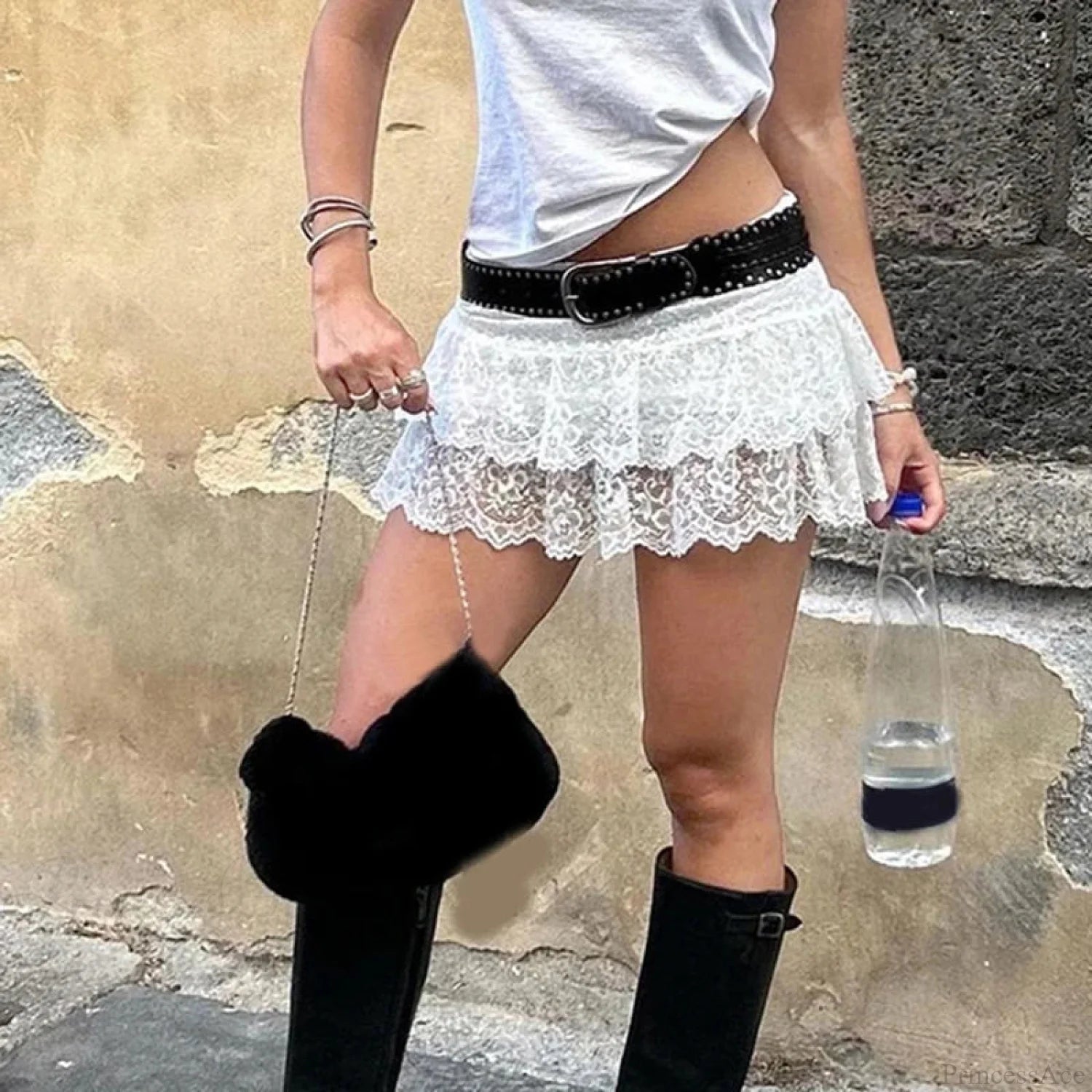 Tiered Lace Low Waist Skirt skirts-250223