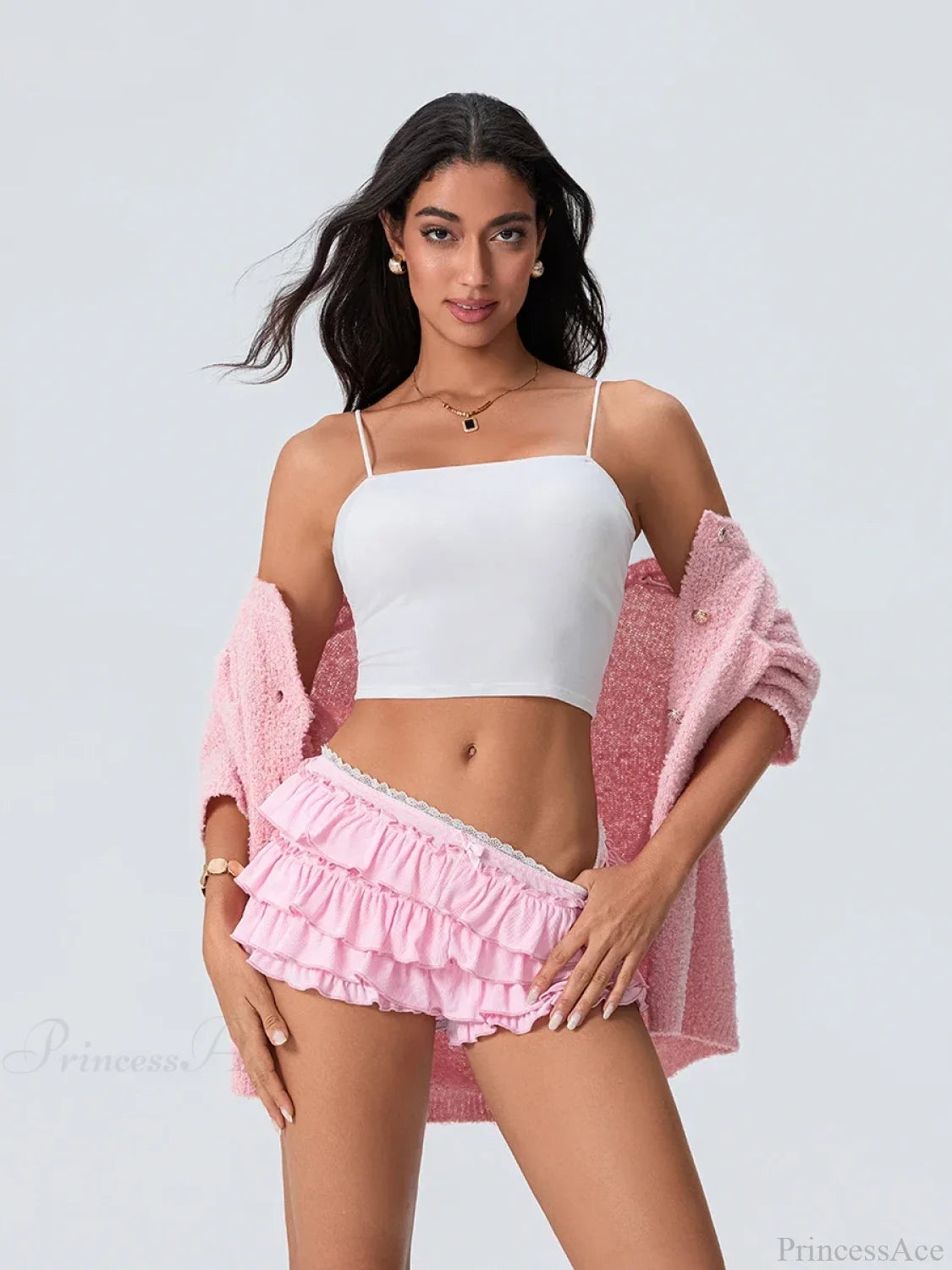 Tiered Ruffled Elastic Waist Short short-250223