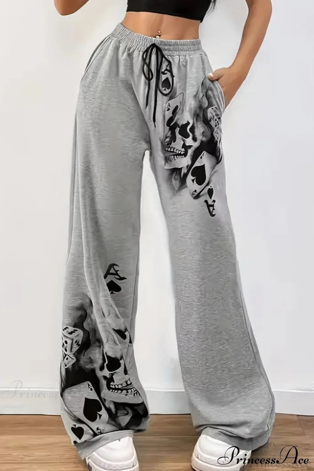 Tire Track Print Drawstring Loose Wide-Leg Pants