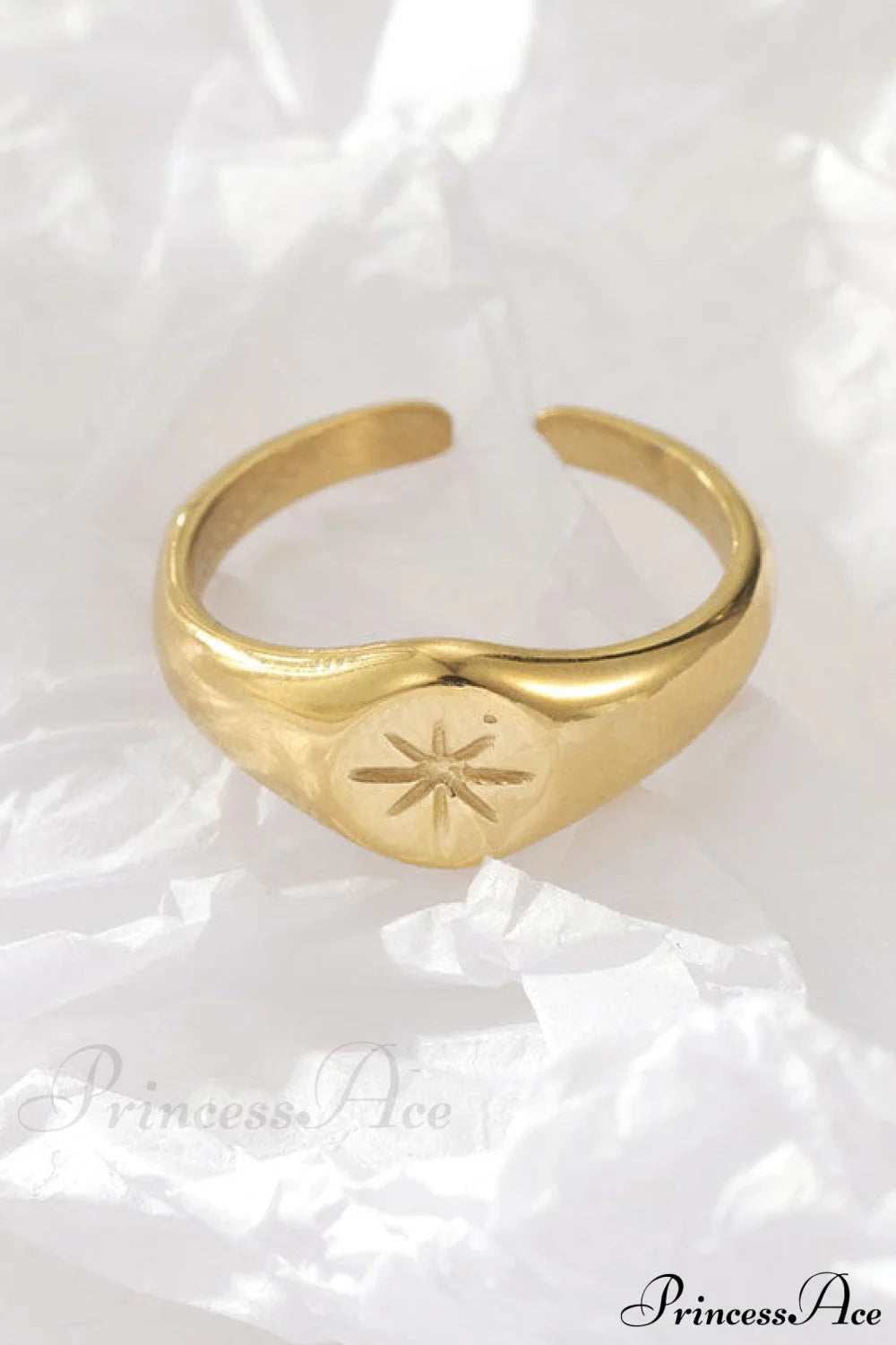 Titanium Steel Gold Plated Eight-Pointed Star Rings Gold / 6