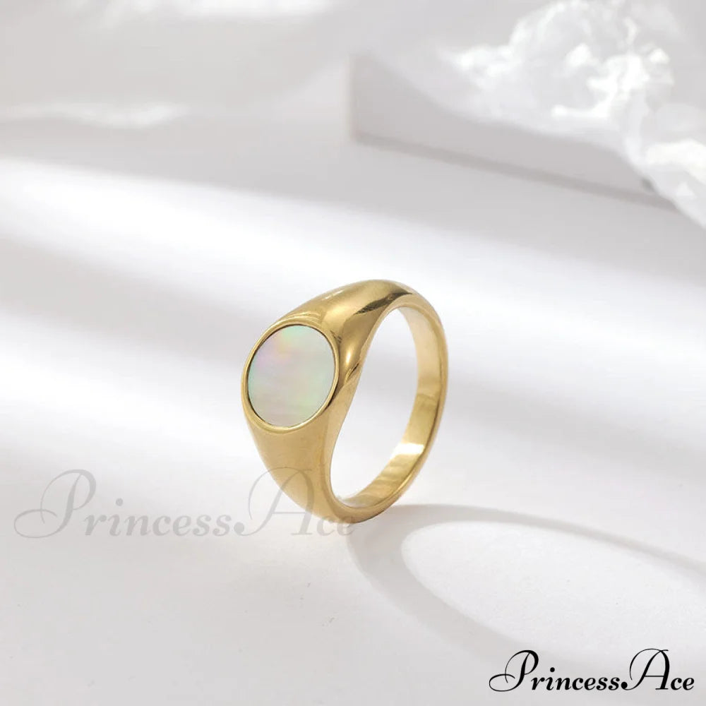 Titanium Steel Natural Opal Closed Rings Gold / 7