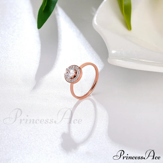 Titanium Steel Shining Diamond Hoop Ring Rose Gold / 6号