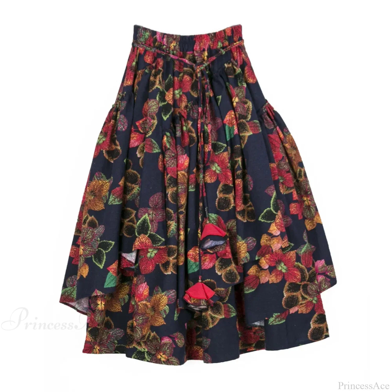 TIYIHAILEY Floral Print Maxi Skirt Elastic Waist Cotton Linen as photos / S skirt-250126