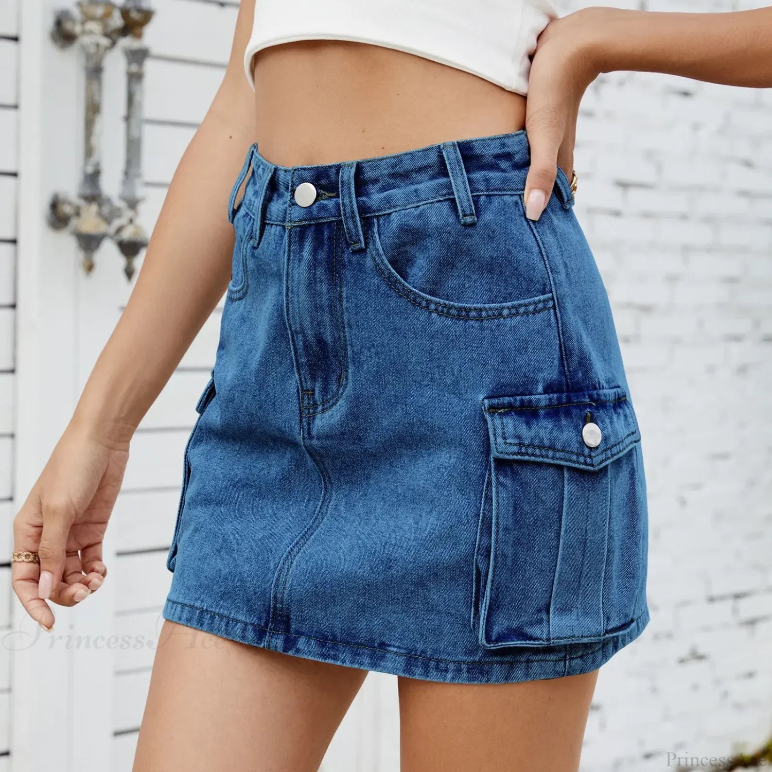 Tooling Pocket Washed Denim Skirt skirts-250223