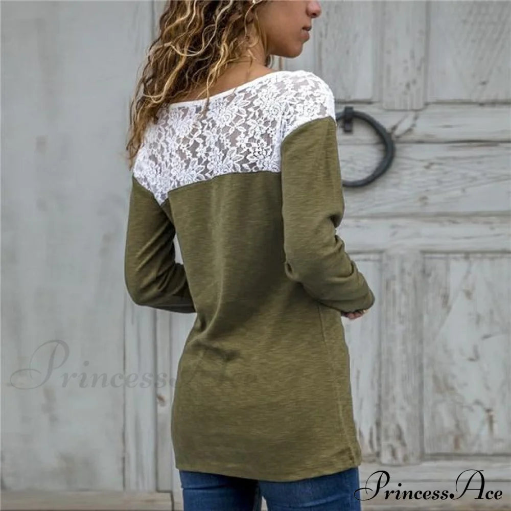 Top For Long-Sleeved Lace Casual Women