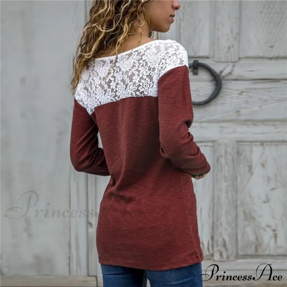 Top For Long-Sleeved Lace Casual Women