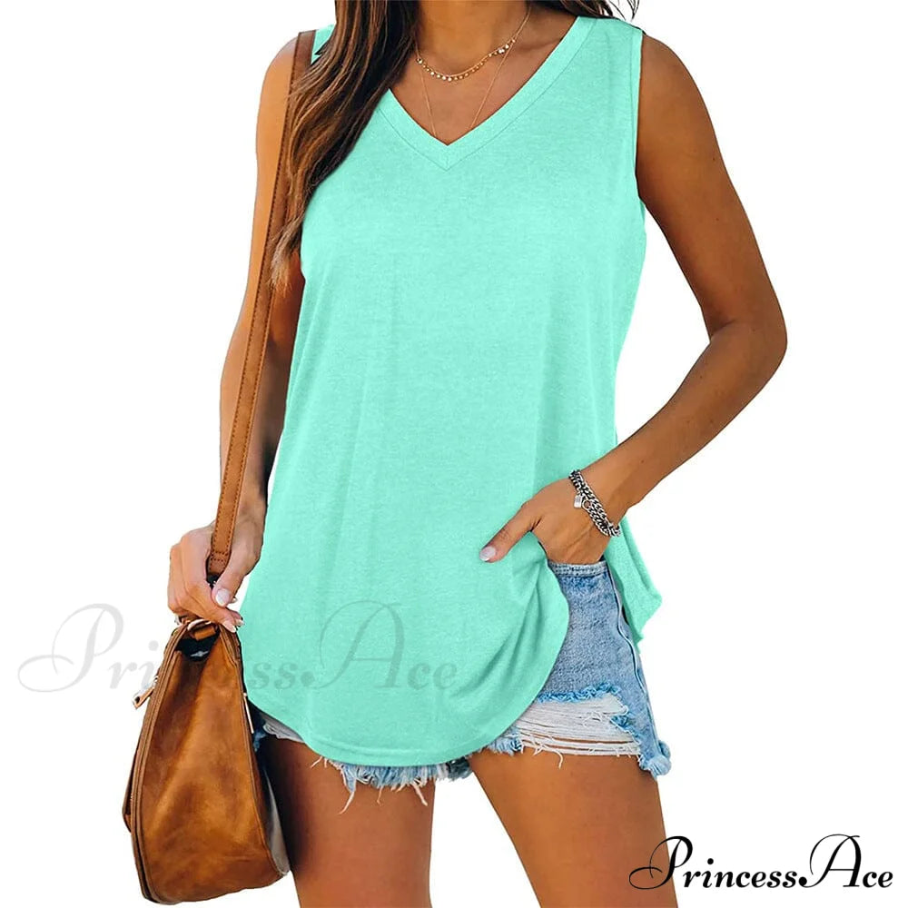 Women's V Neck Tank Top Aqua __stock:200 clothes refund_fee:1200 tops