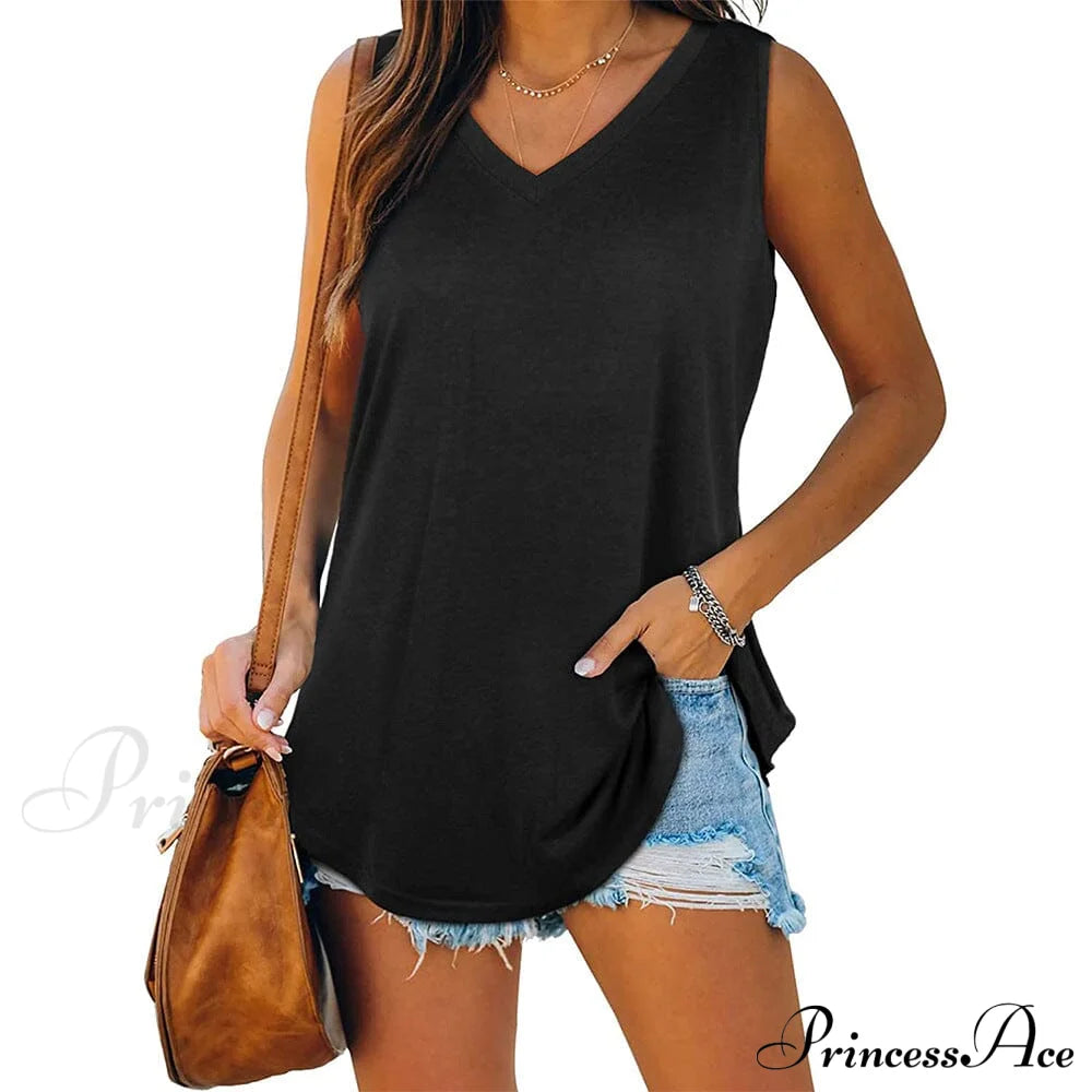 Women's V Neck Tank Top Black __stock:200 clothes refund_fee:1200 tops