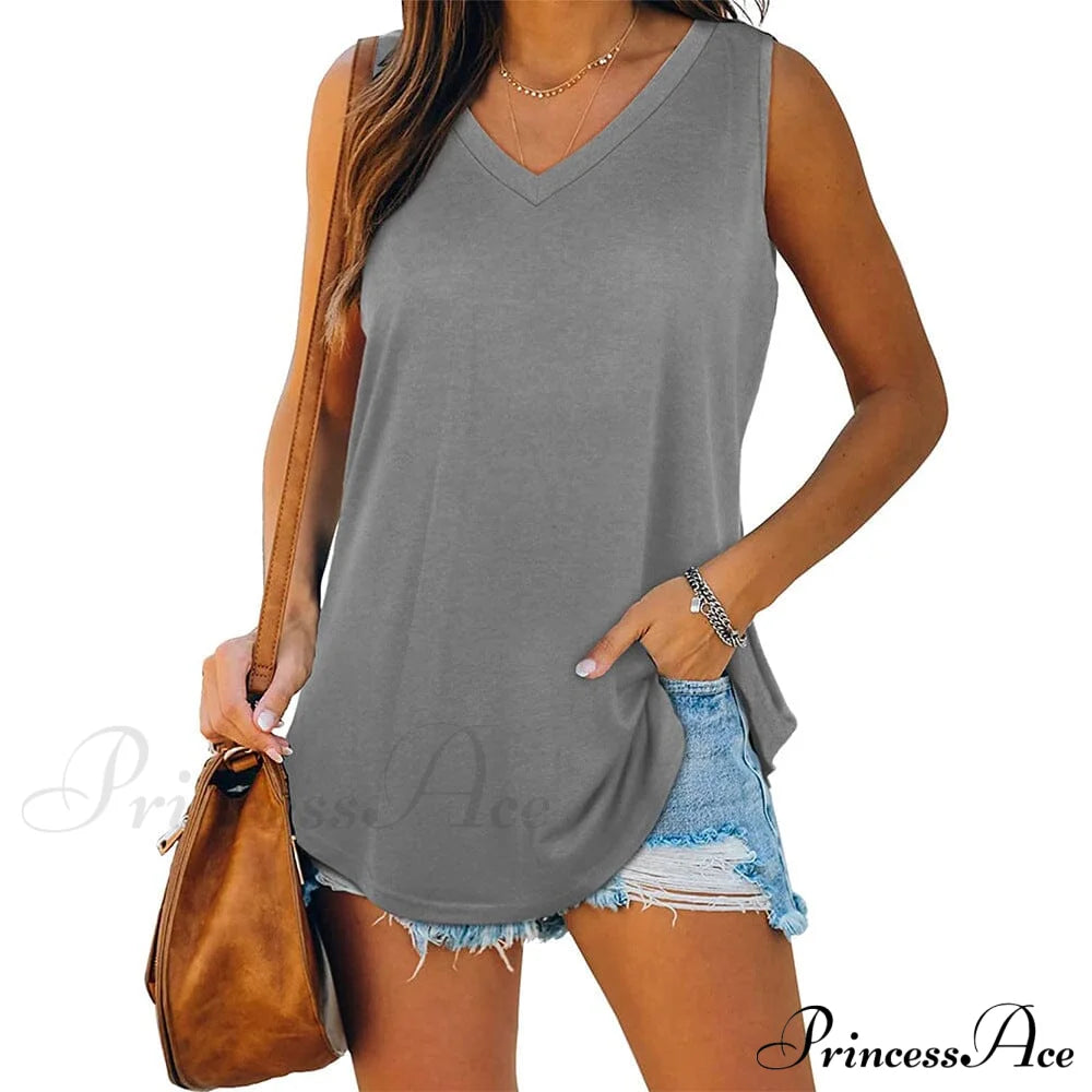 Women's V Neck Tank Top Gray __stock:200 clothes refund_fee:1200 tops