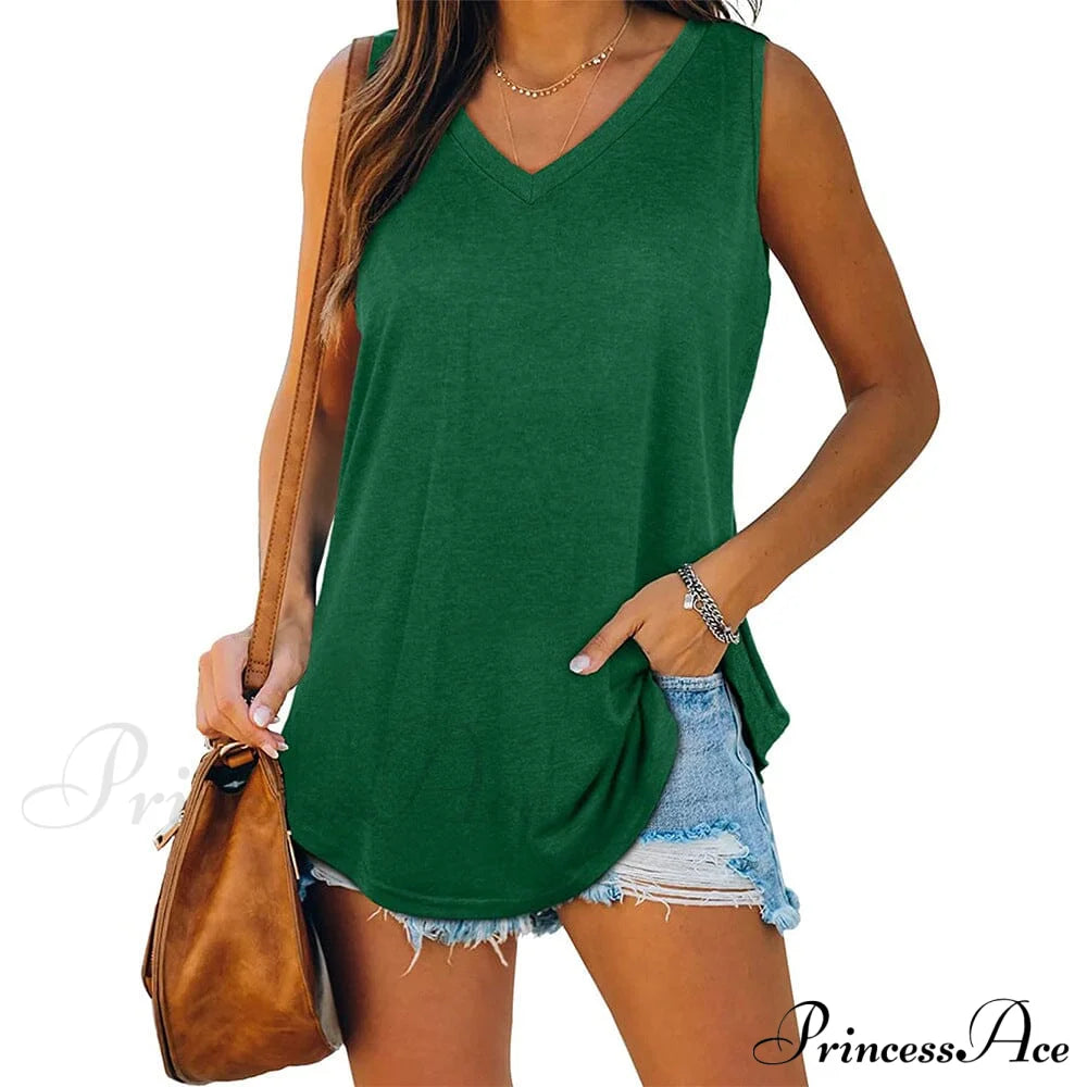 Women's V Neck Tank Top Green __stock:200 clothes refund_fee:1200 tops