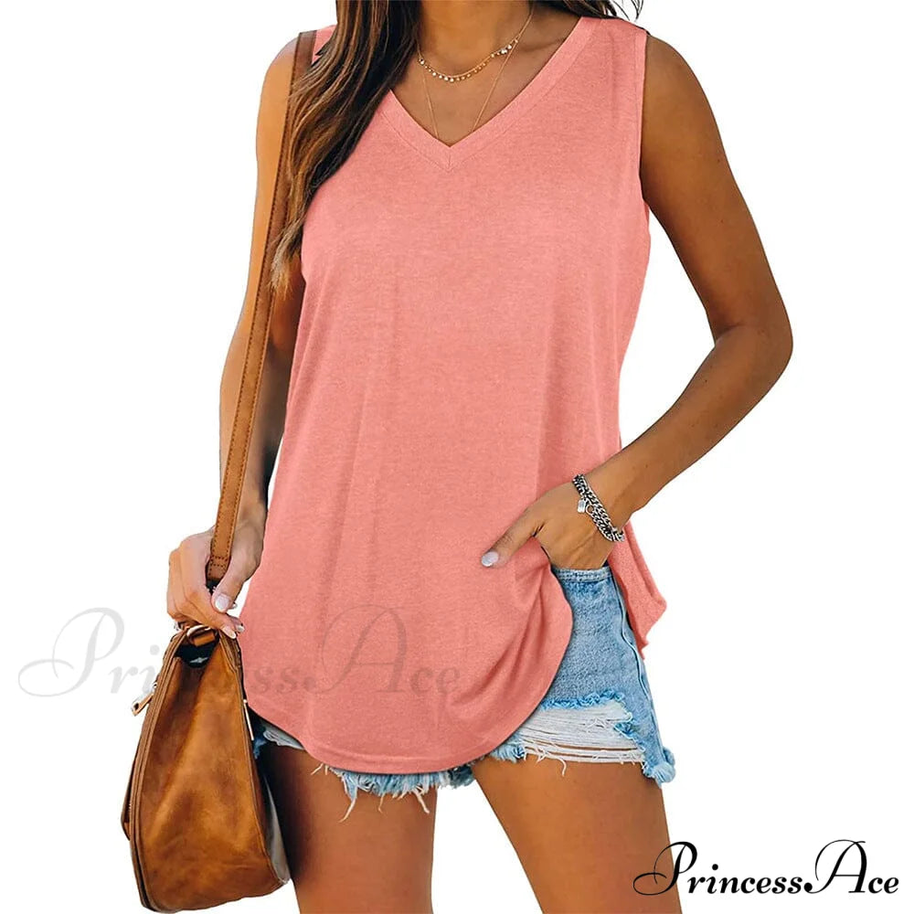 Women's V Neck Tank Top Pink __stock:200 clothes refund_fee:1200 tops