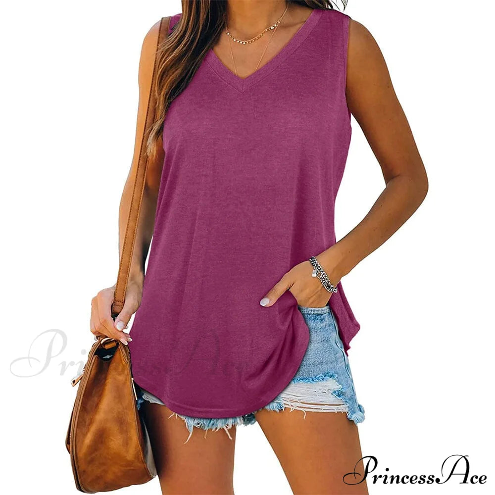 Women's V Neck Tank Top Purple __stock:200 clothes refund_fee:1200 tops