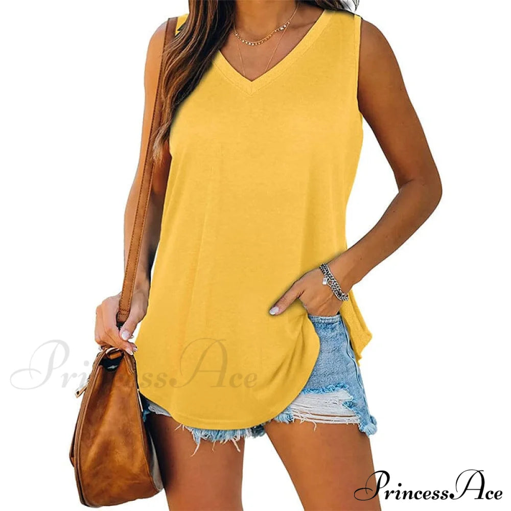 Women's V Neck Tank Top Yellow __stock:200 clothes refund_fee:1200 tops