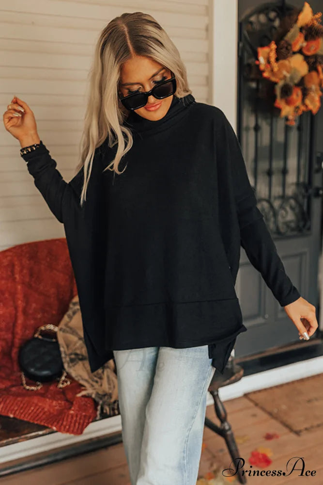 Top Neck Tunic In Shift Cowl Black Tops