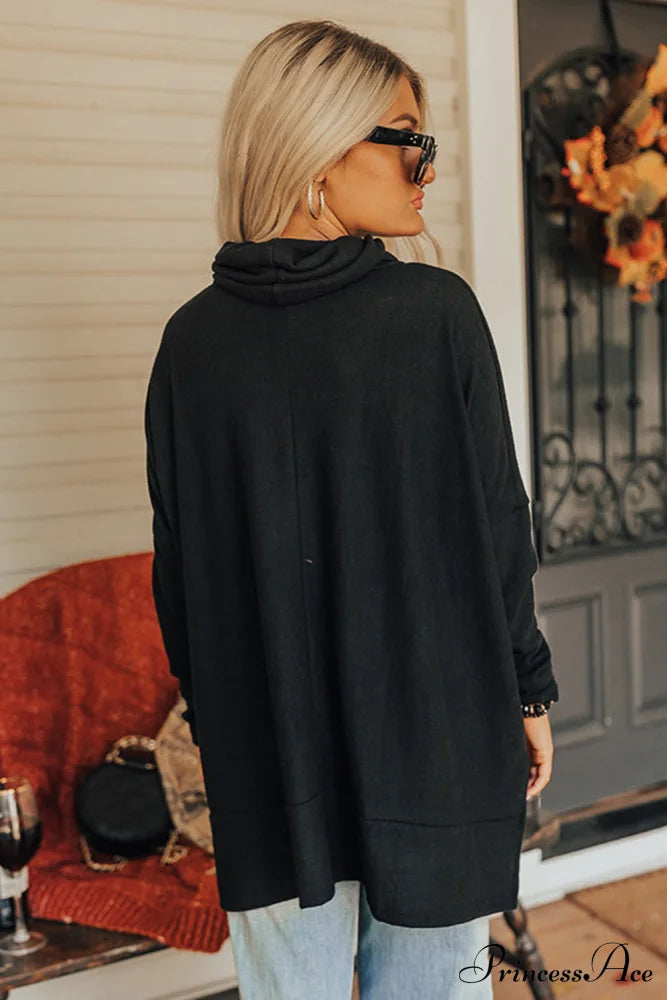 Top Neck Tunic In Shift Cowl Black Tops