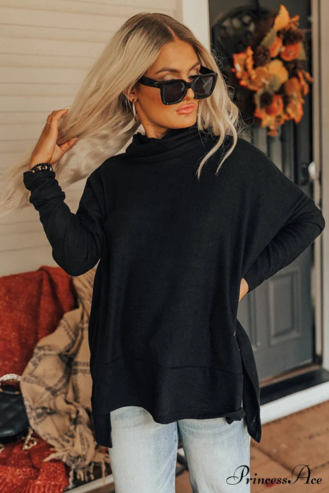 Top Neck Tunic In Shift Cowl Black Tops