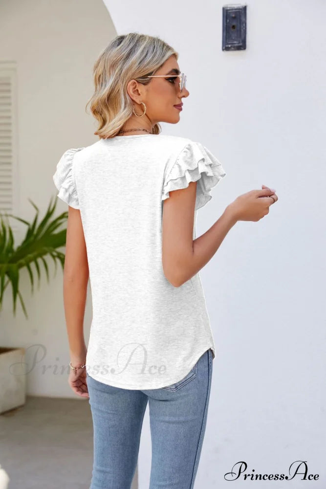 Top Smocked Flutter V-Neck With Arm Detail