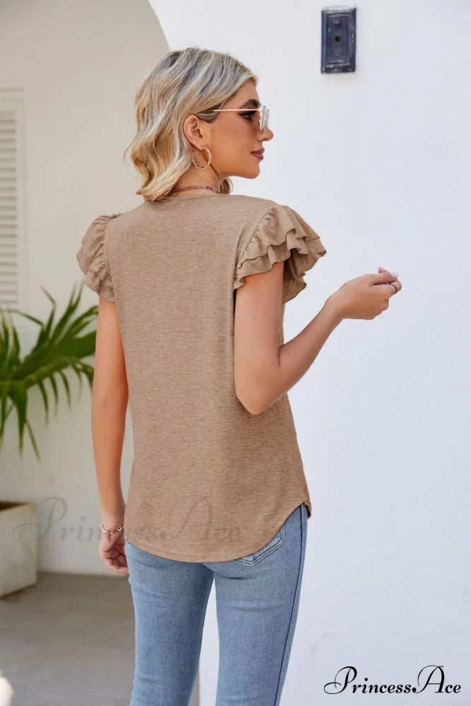 Top Smocked Flutter V-Neck With Arm Detail