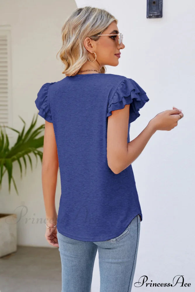 Top Smocked Flutter V-Neck With Arm Detail