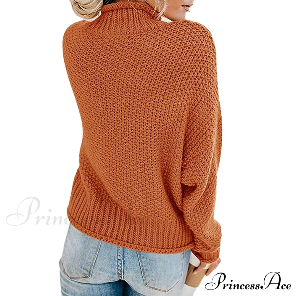 Tops Arm Oversized Knitted Sweater Batwing For Turtleneck Pullover Women