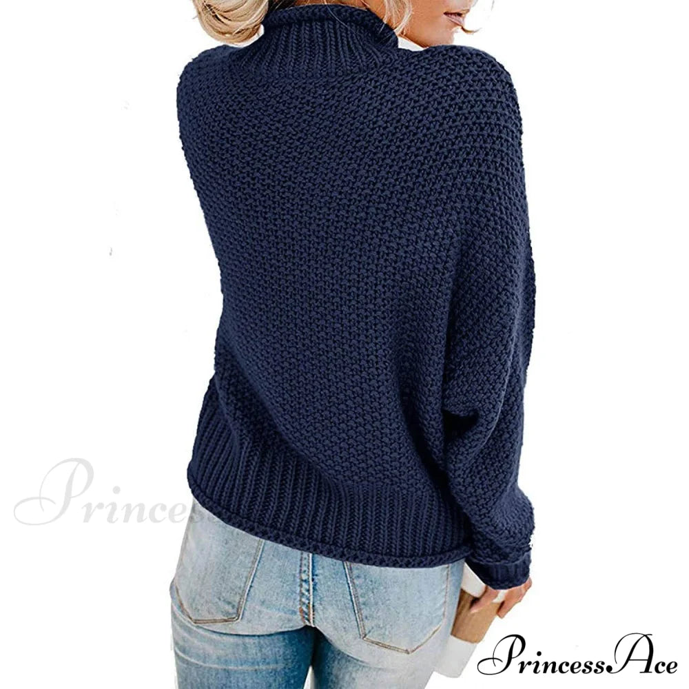 Tops Arm Oversized Knitted Sweater Batwing For Turtleneck Pullover Women