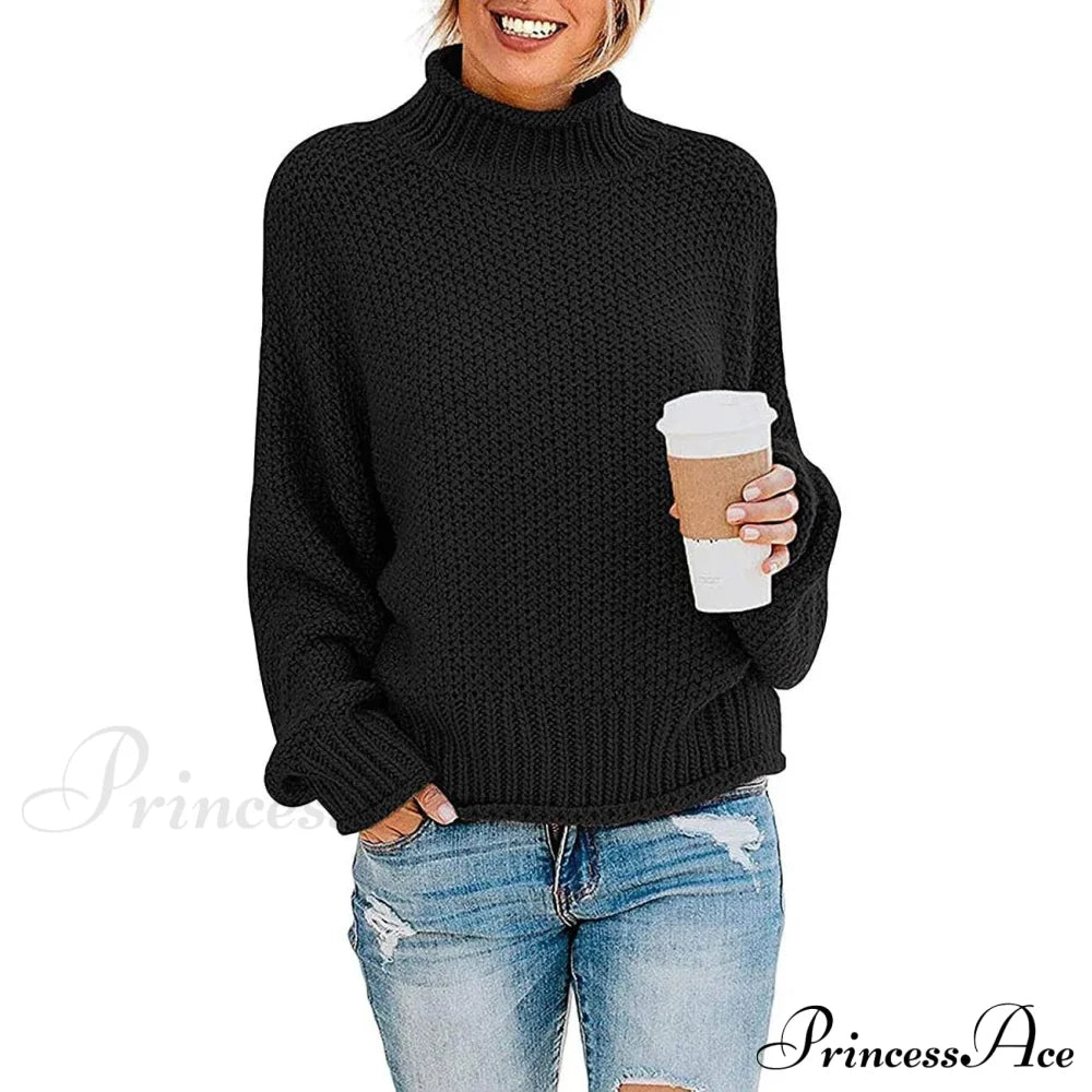 Women's Turtleneck Batwing Sleeve Loose Oversized Chunky Knitted Pullover Sweater Jumper Tops Black __stock:500 clothes refund_fee:1200 tops