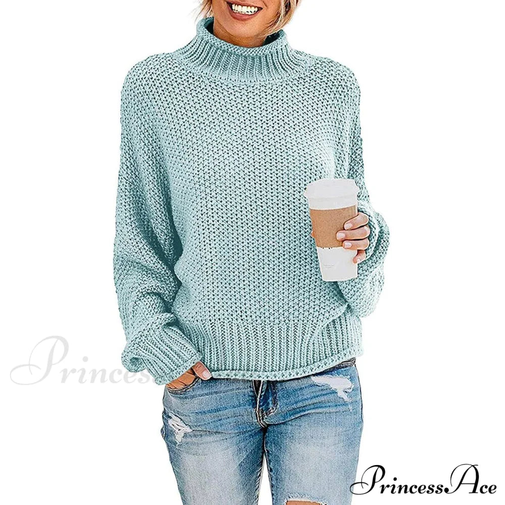 Women's Turtleneck Batwing Sleeve Loose Oversized Chunky Knitted Pullover Sweater Jumper Tops Mint __stock:500 clothes refund_fee:1200 tops