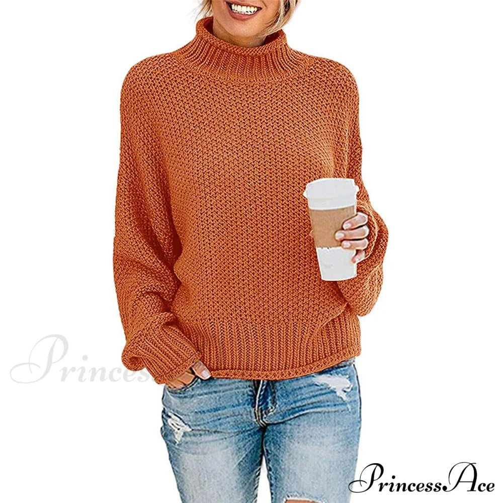 Women's Turtleneck Batwing Sleeve Loose Oversized Chunky Knitted Pullover Sweater Jumper Tops Orange __stock:500 clothes refund_fee:1200 tops