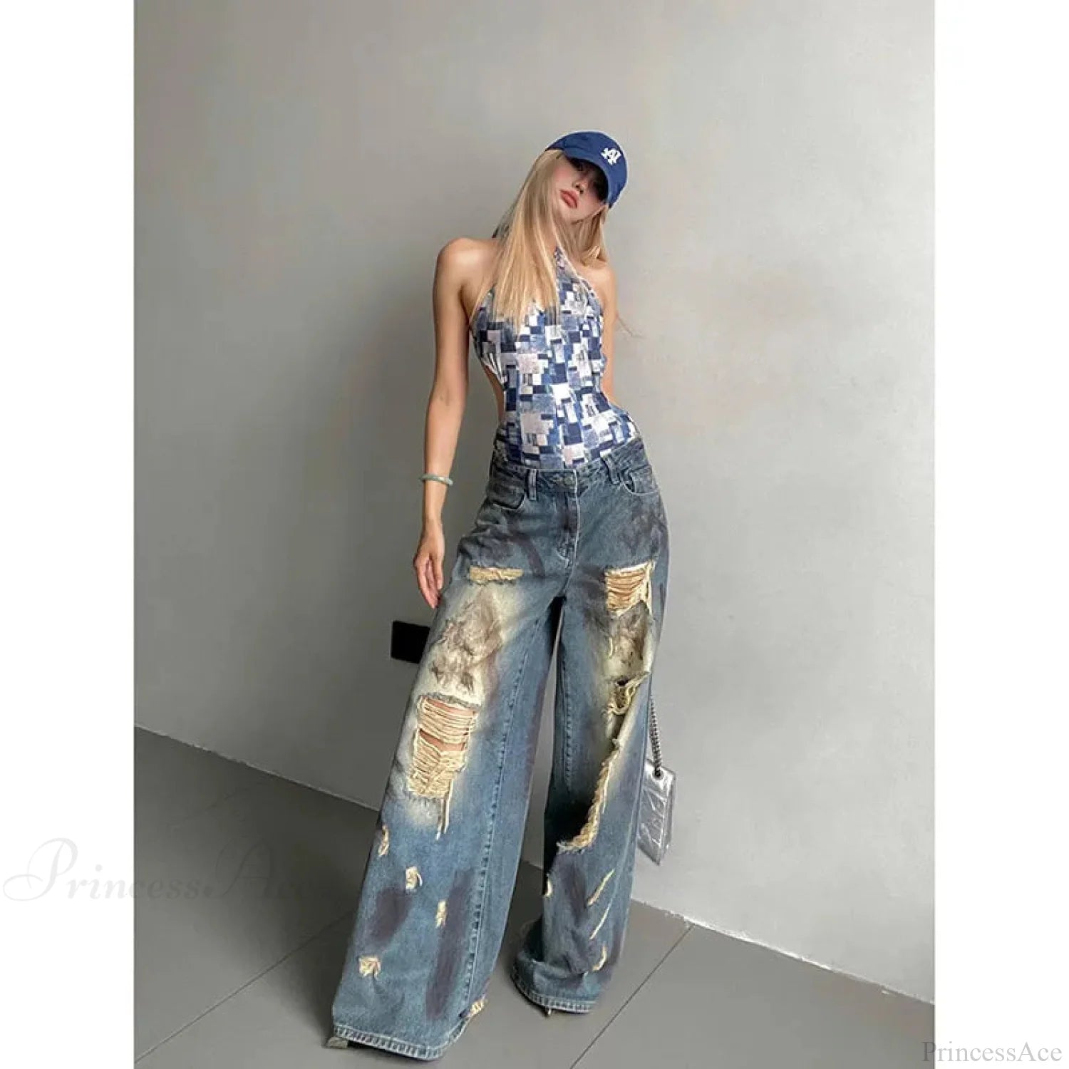 Torn Dark Blue Harajuku Pant Blue / S