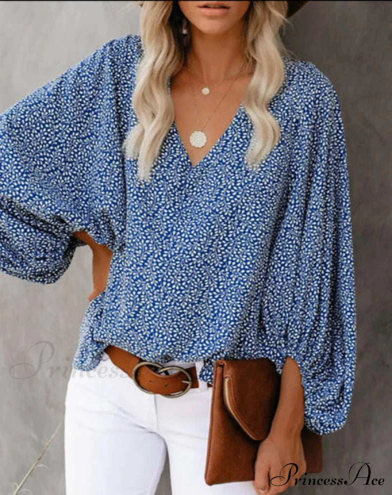 Tracy Blouse With Print Blue / S Tops & Blouses