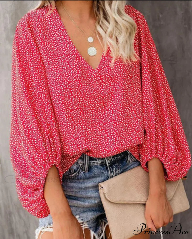 Tracy Blouse With Print Red / S Tops & Blouses