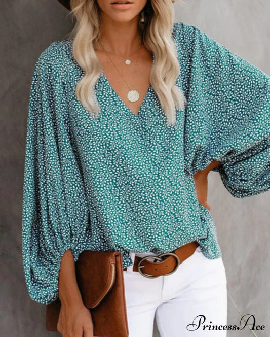 Tracy Blouse With Print Teal / S Tops & Blouses