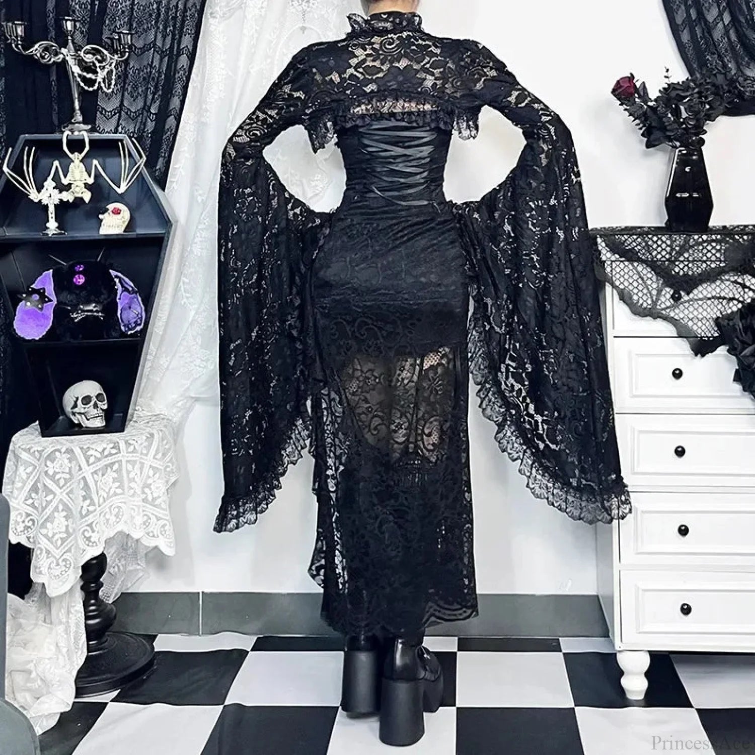 Traditional Gothic Lace Flare Sleeve Shirt