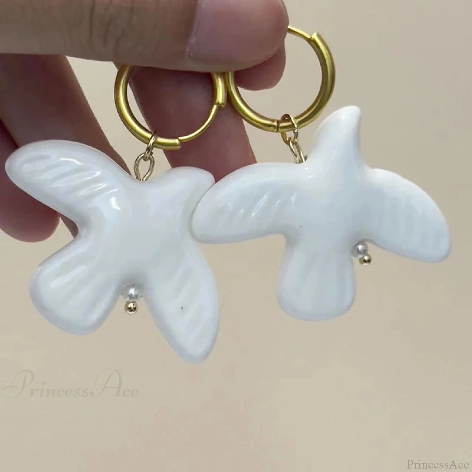 Tranquil Dove Ceramic Metal Circle Hoop Earring