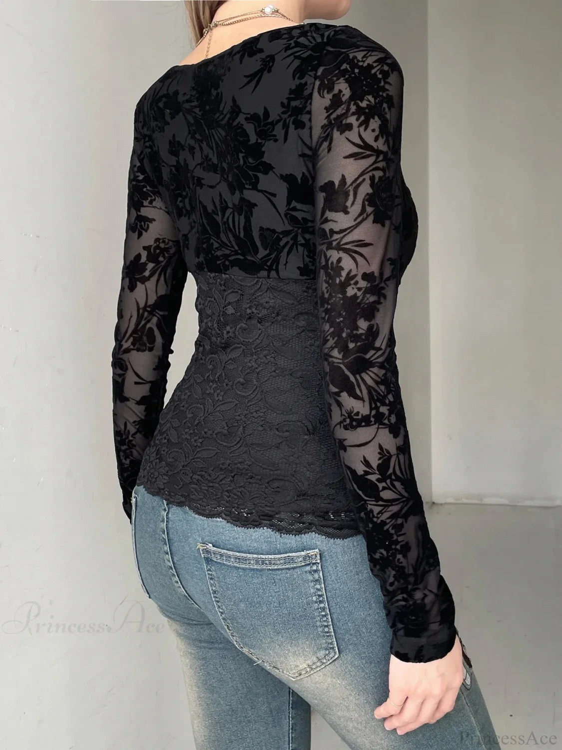 Transparent Lace V-neck Knitted Top