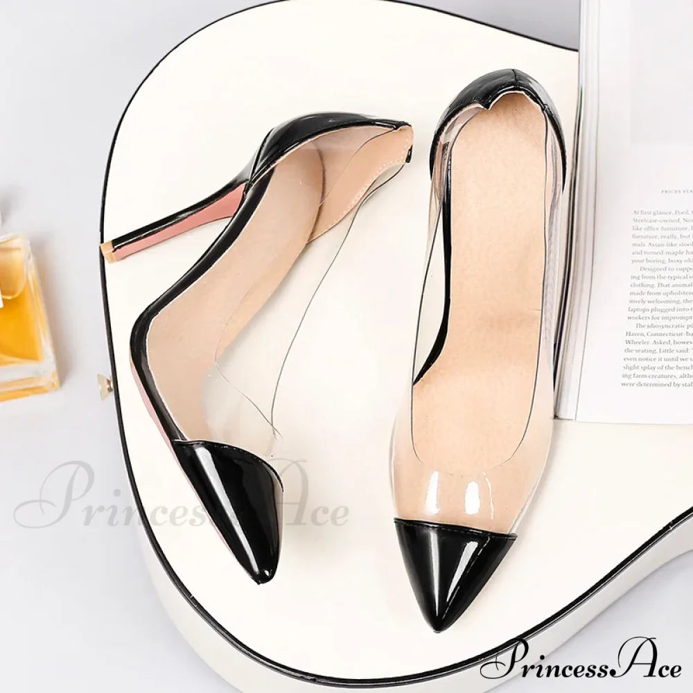 Transparent Patent Leather High Heels Versatile Elegant Sexy Stiletto Extra Large Size Sandals Heel