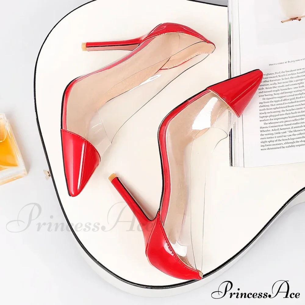 Transparent Patent Leather High Heels Versatile Elegant Sexy Stiletto Extra Large Size Sandals Heel