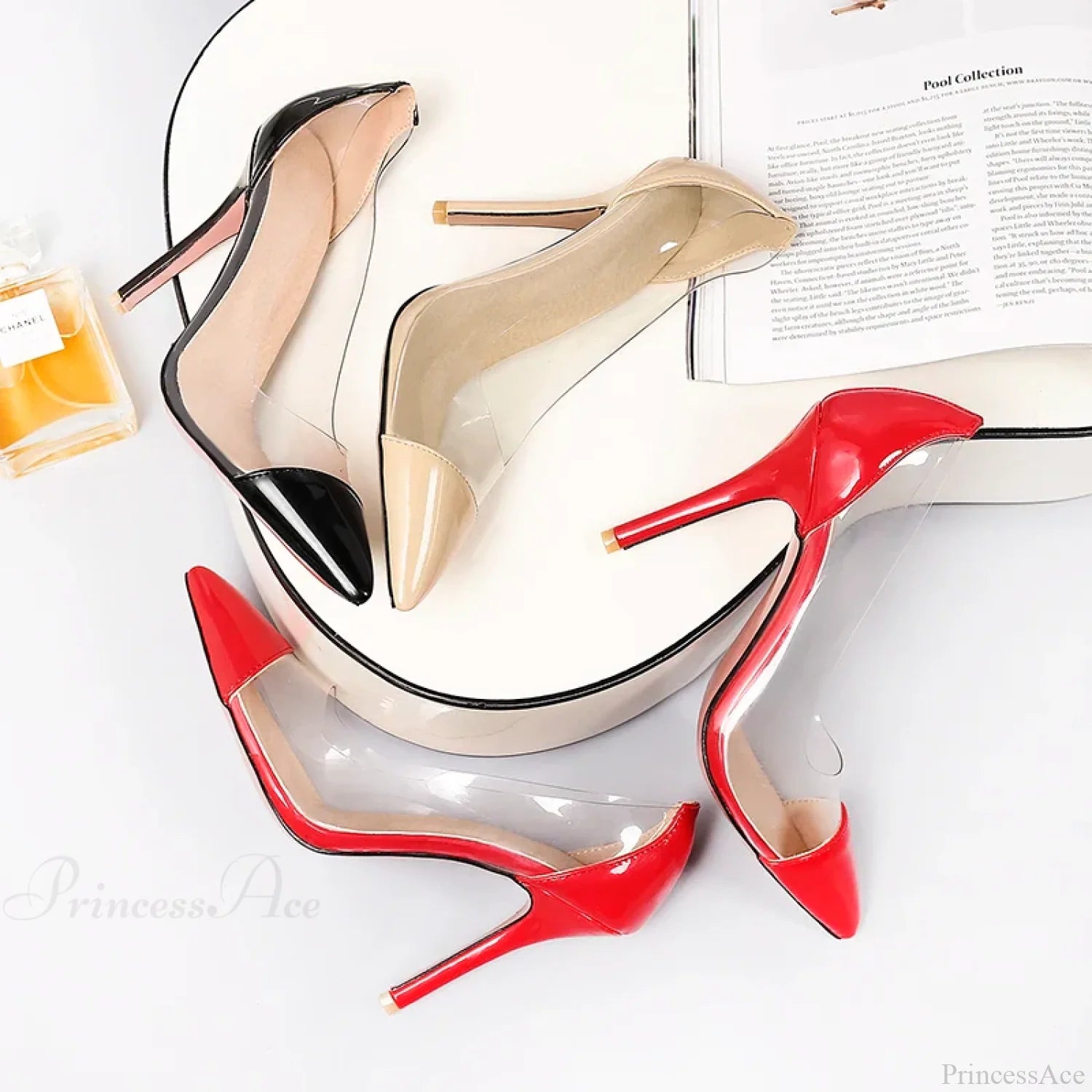 Transparent Patent Leather High Heels Versatile Elegant Sexy Stiletto Extra Large Size Sandals Heel